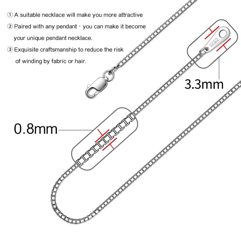 CIELTEAR 925 Sterling Silver Chain Necklace for Women 0.8mm Box Chain, Italian Necklace Chain, Super Strong & Thin & Long16/18/20/22/24 Inches - Image 4